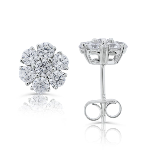 Brilliante Sterling Silver Simulated Diamond Cluster Stud Earrings