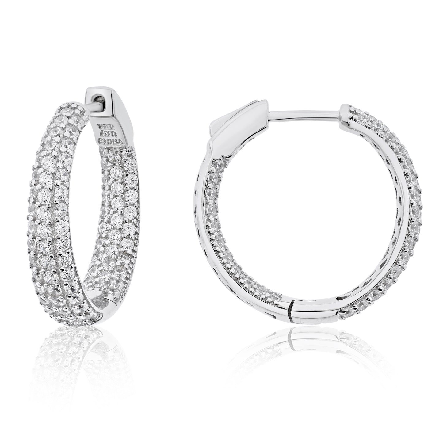 Brilliante Sterling Silver Simulated Diamond Pave Inside-Out Hoop Earrings