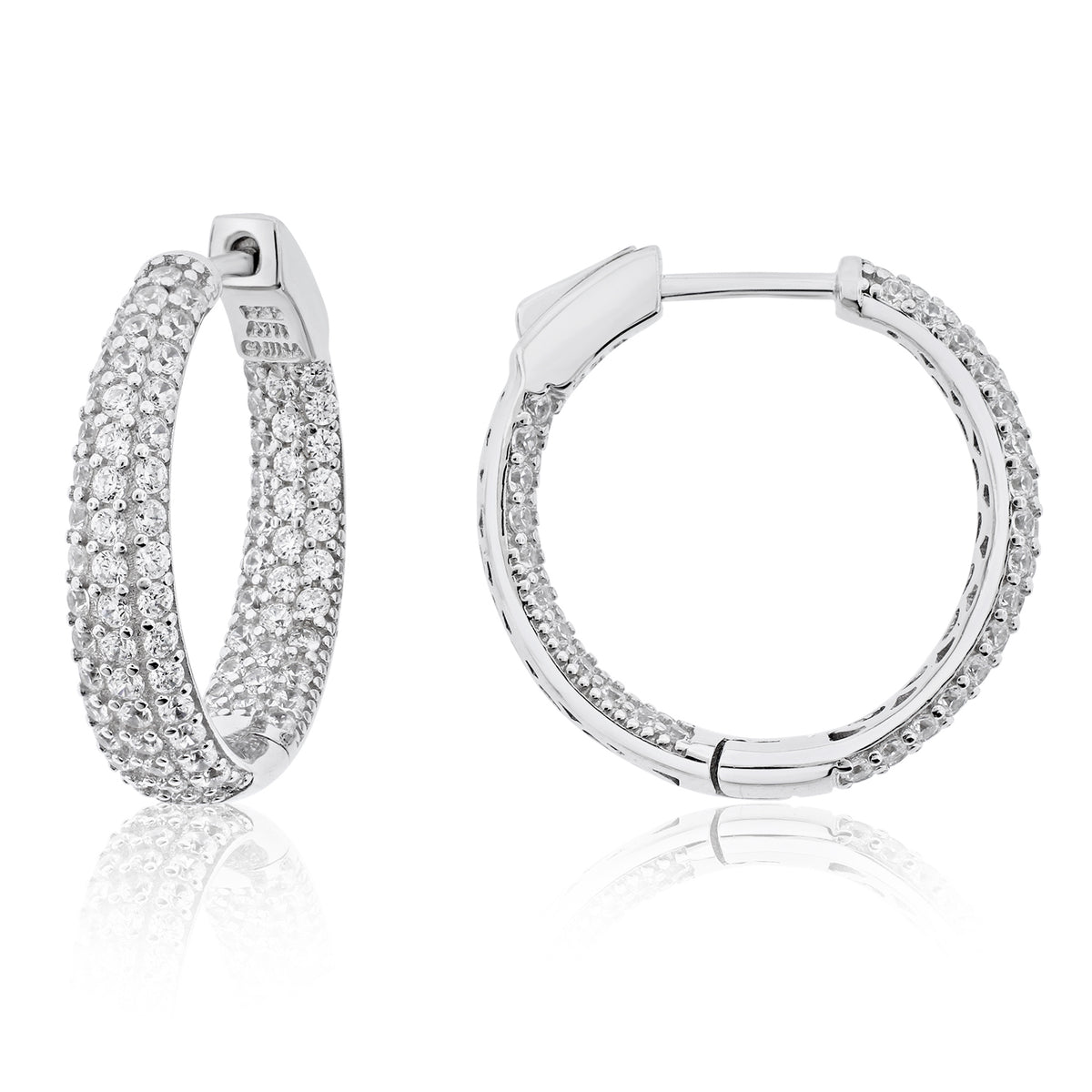 Brilliante Sterling Silver Simulated Diamond Pave Inside-Out Hoop Earrings