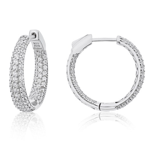 Brilliante Sterling Silver Simulated Diamond Pave Inside-Out Hoop Earrings