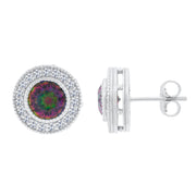 Belle Artique Sterling Silver Mystic Topaz Halo Stud Earrings