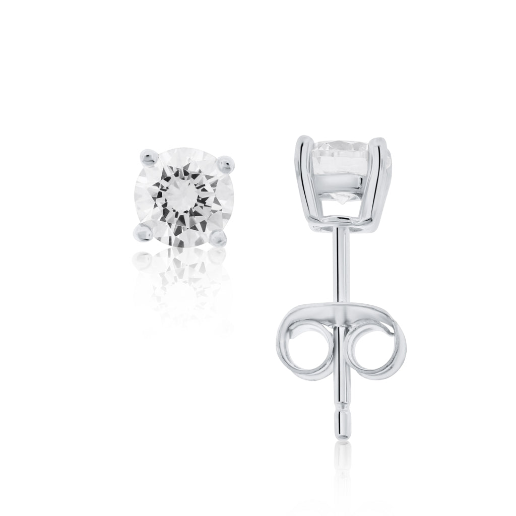 Brilliante Sterling Silver Choice of Size Simulated Diamond Stud Earrings