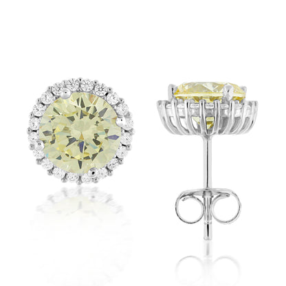 Brilliante Sterling Silver Simulated Fancy Color Diamond Halo Stud Earrings