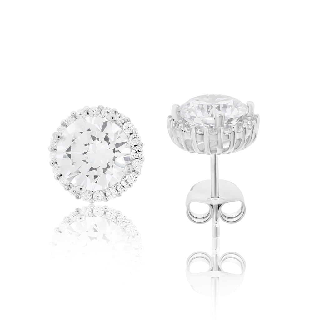 Brilliante Sterling Silver Simulated Choice of Size Diamond Stud Earrings