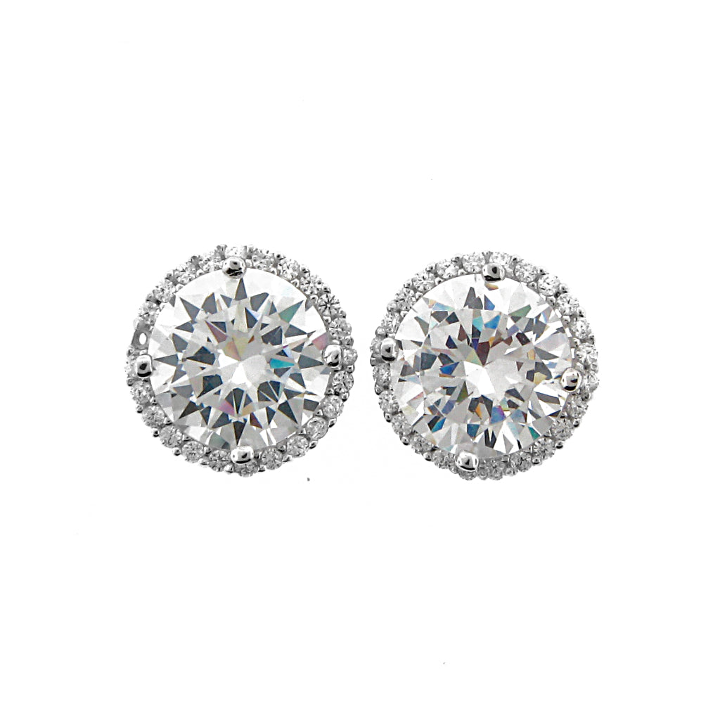 Brilliante Sterling Silver Simulated Choice of Size Diamond Stud Earrings