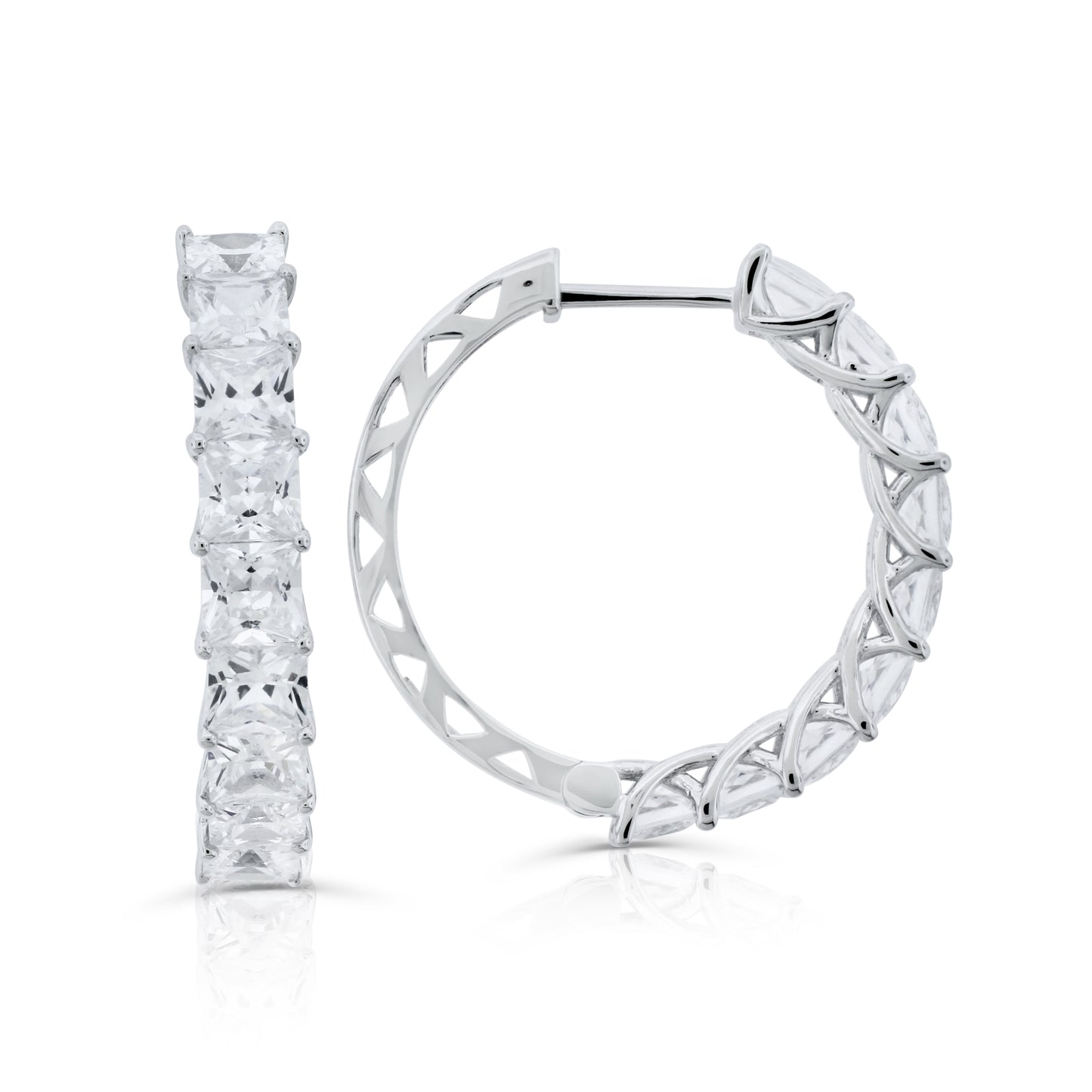 Brilliante Sterling Silver Simulated Diamond Square-Cut Hoop Earrings