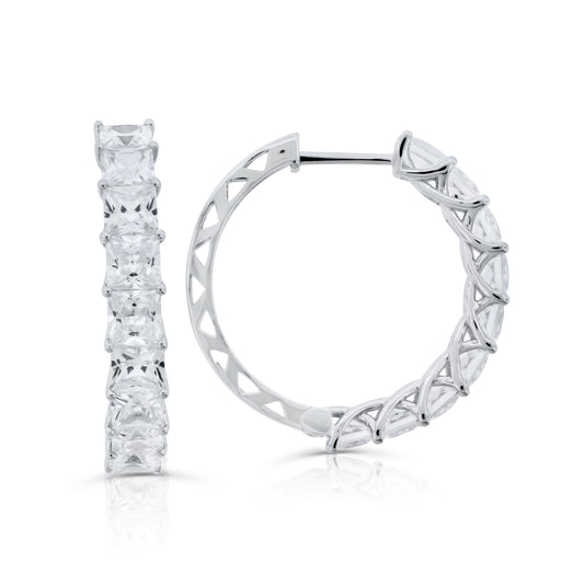 Brilliante Sterling Silver Simulated Diamond Square-Cut Hoop Earrings