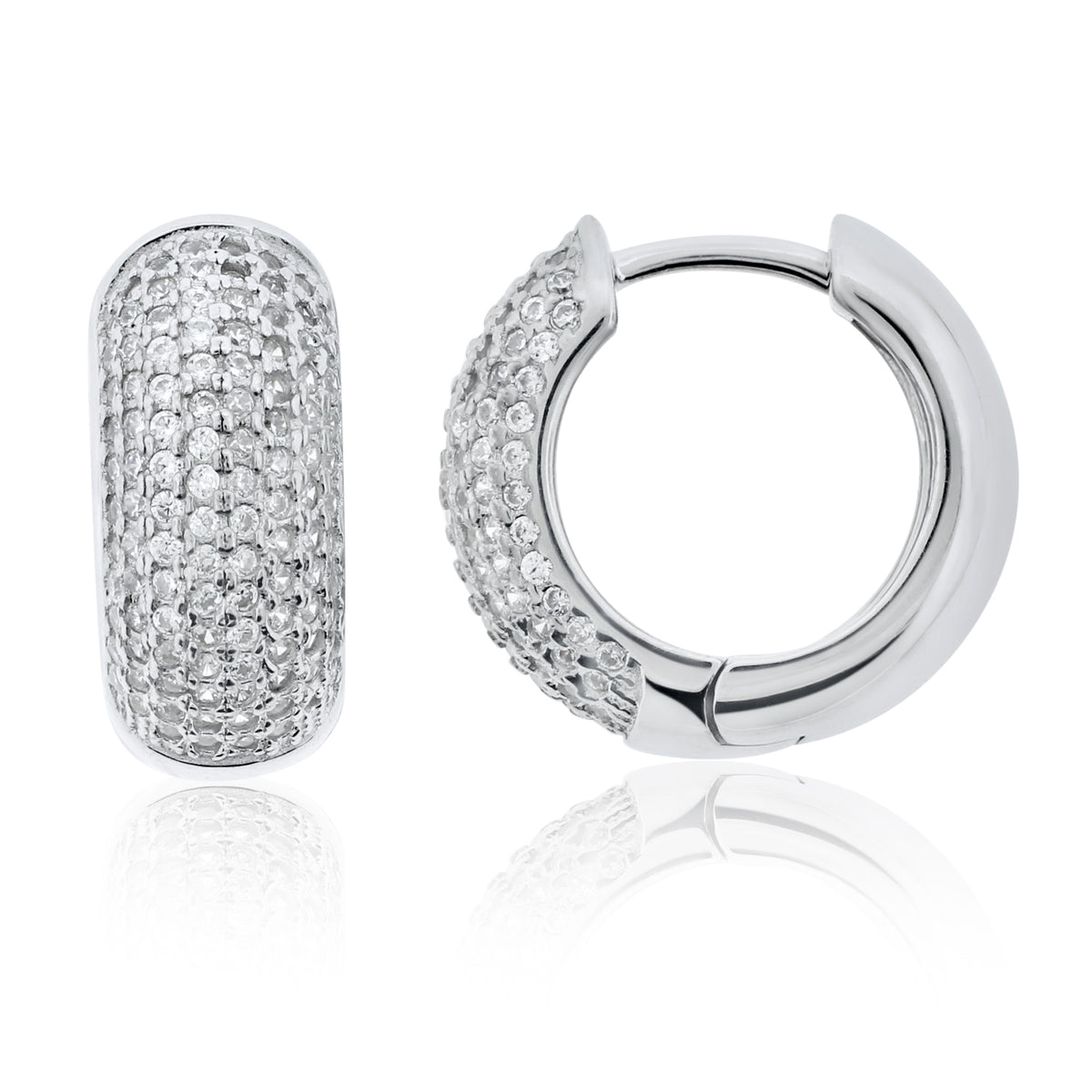 Brilliante Sterling Silver Simulated Diamond Pave Wide Huggie Hoop Earrings