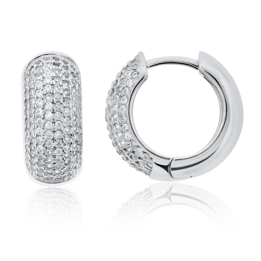 Brilliante Sterling Silver Simulated Diamond Pave Wide Huggie Hoop Earrings