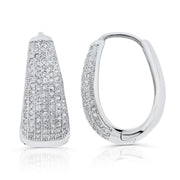 Brilliante Sterling Silver Simulated Diamond Pave Tapered Oval Hoop Earrings