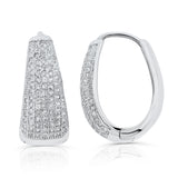 Brilliante Sterling Silver Simulated Diamond Pave Tapered Oval Hoop Earrings