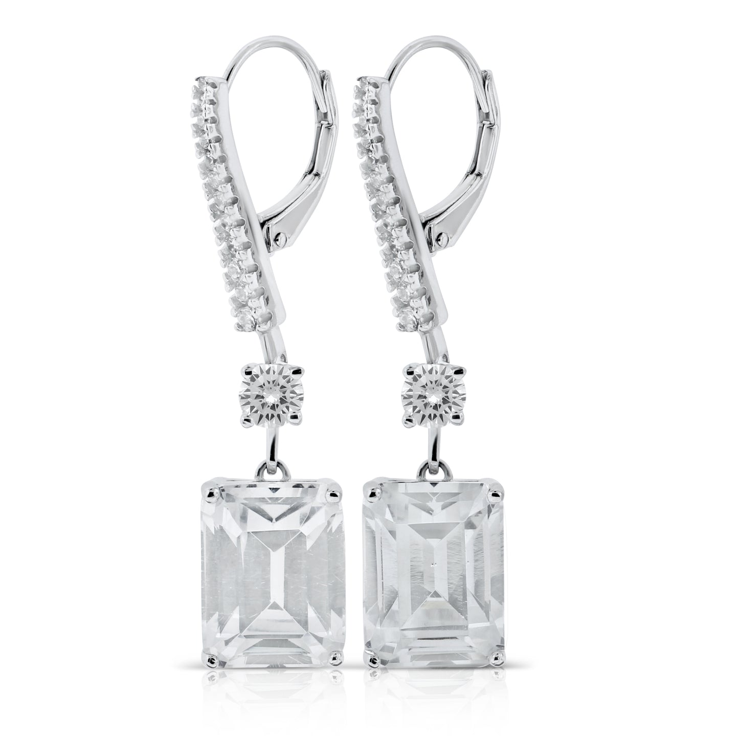Brilliante Sterling Silver Simulated Diamond Pave Octagon-Cut Drop Earrings