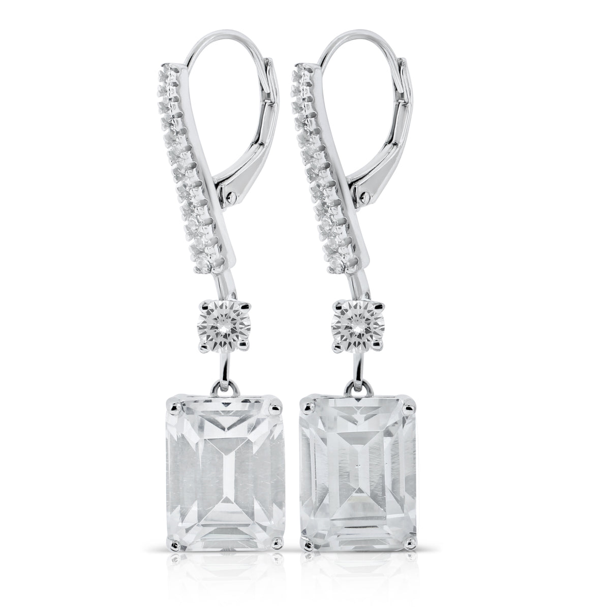 Brilliante Sterling Silver Simulated Diamond Pave Octagon-Cut Drop Earrings