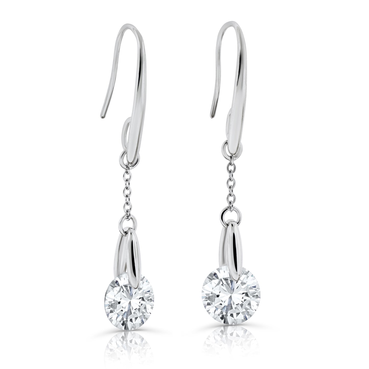 Brilliante Sterling Silver Simulated Diamond Prong-Set Dangle Earrings