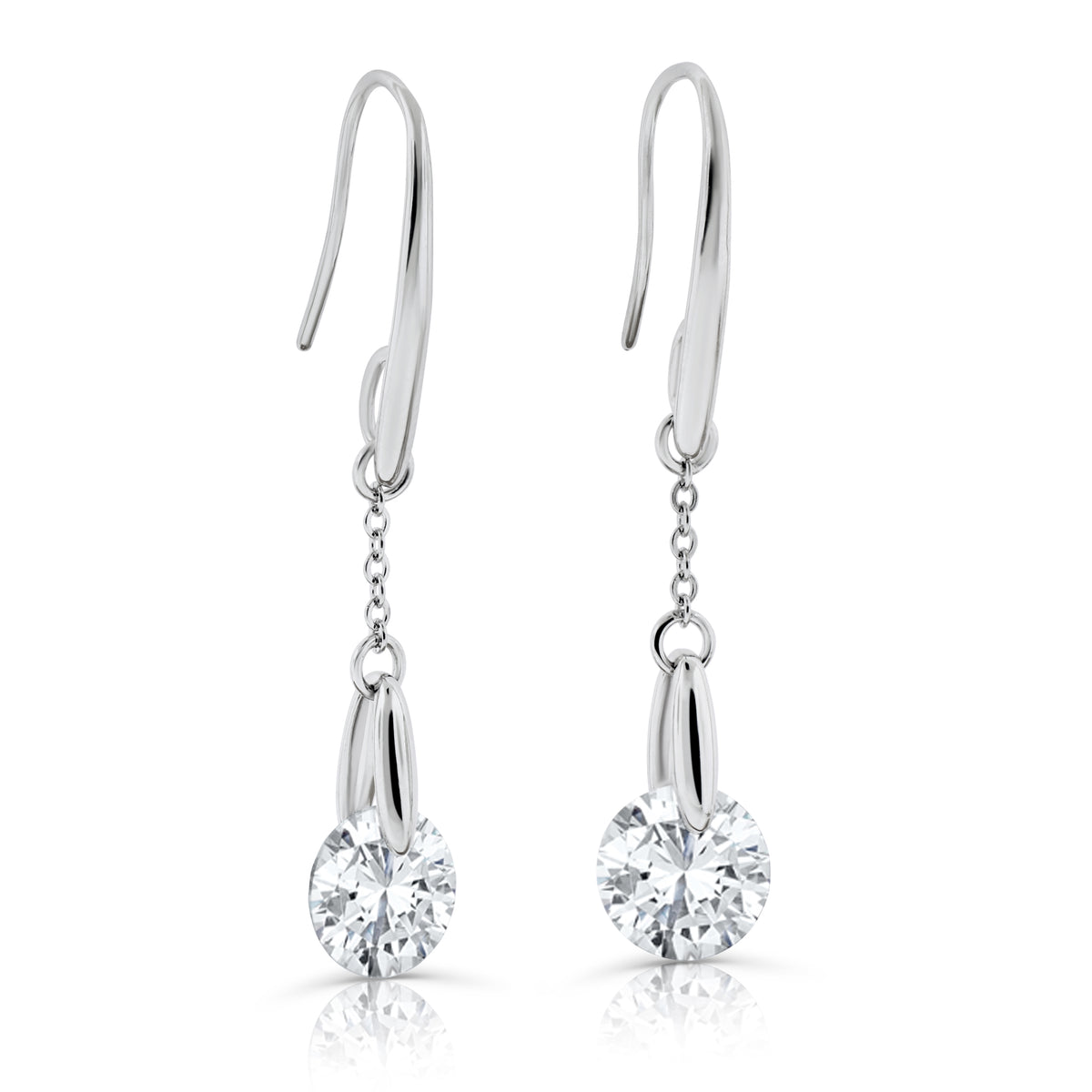 Brilliante Sterling Silver Simulated Diamond Prong-Set Dangle Earrings