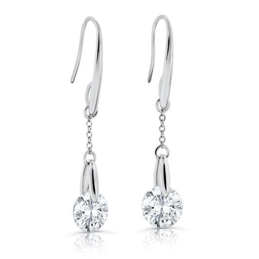 Brilliante Sterling Silver Simulated Diamond Prong-Set Dangle Earrings