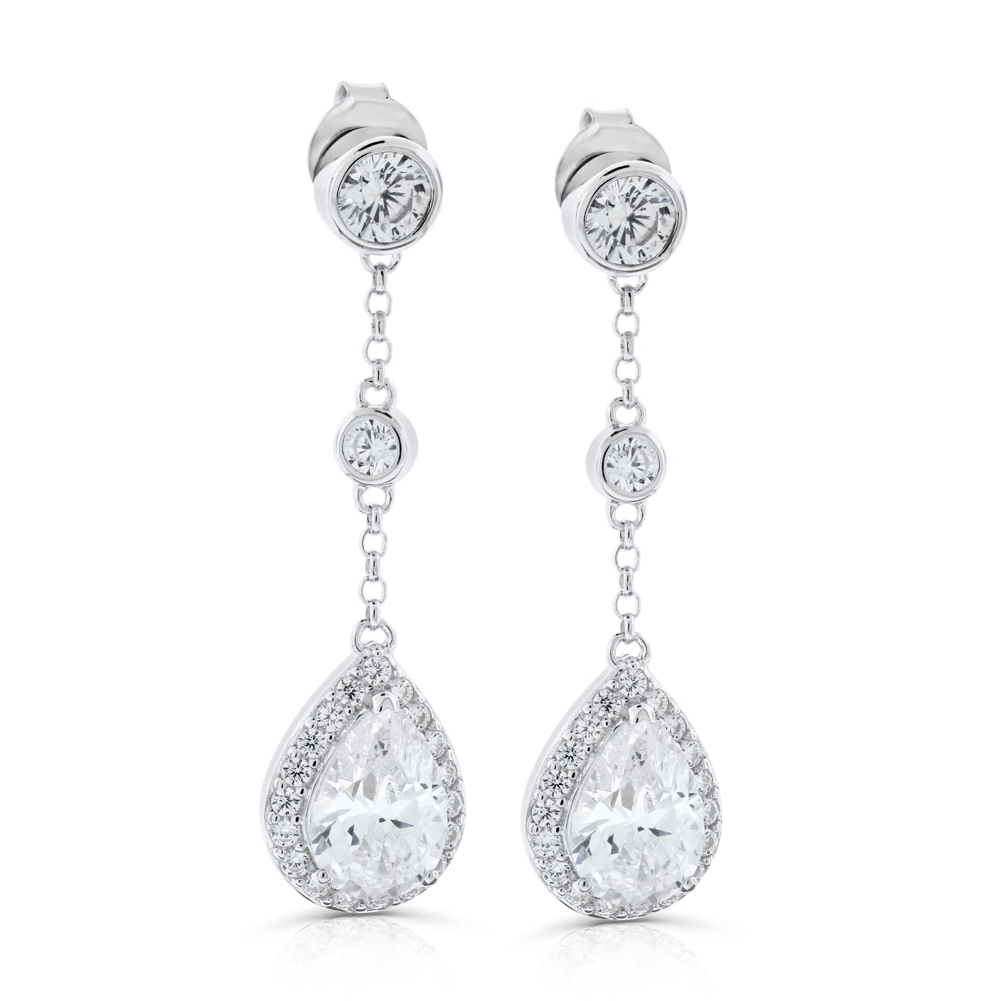 Brilliante Sterling Silver Simulated Diamond Pear Shaped Dangle Earrings