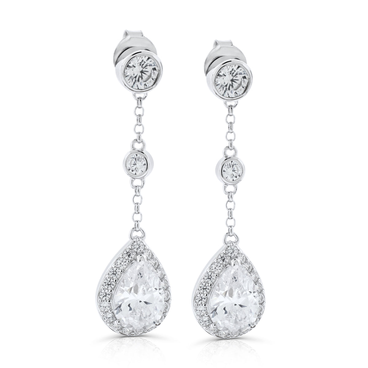 Brilliante Sterling Silver Simulated Diamond Pear Shaped Dangle Earrings