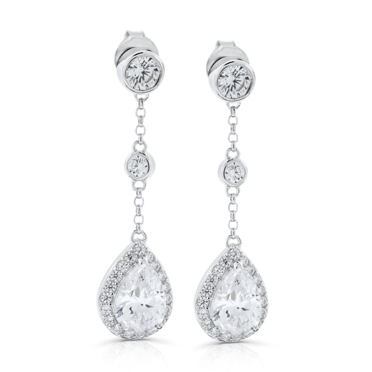 Brilliante Sterling Silver Simulated Diamond Pear Shaped Dangle Earrings