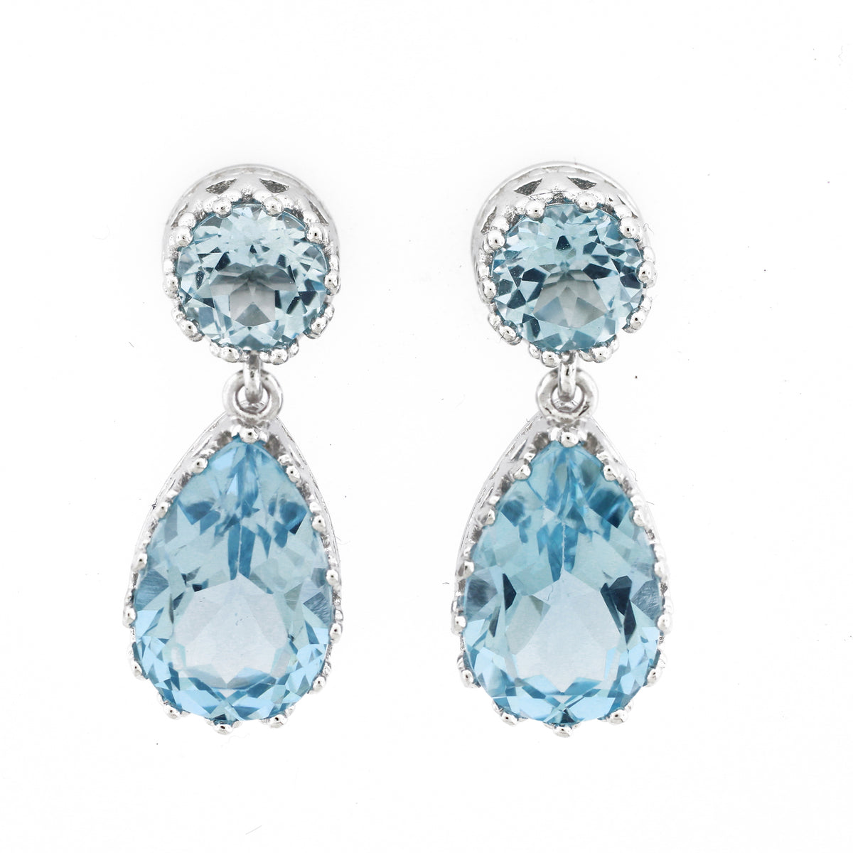Belle Artique Sterling Silver Blue Topaz Crown-Set Drop Earrings