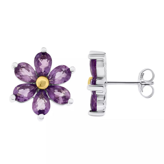 Belle Artique Sterling Silver Amethyst Flower Cluster Stud Earrings