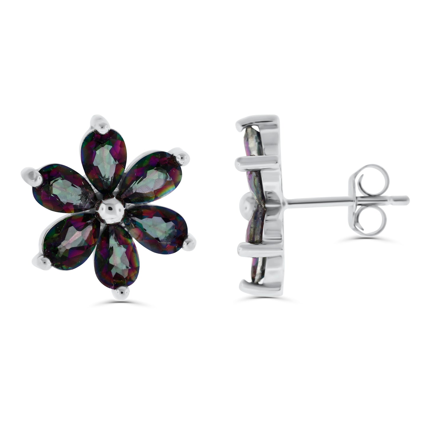 Belle Artique Sterling Silver Coated Topaz Flower Cluster Stud Earrings