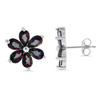 Belle Artique Sterling Silver Coated Topaz Flower Cluster Stud Earrings