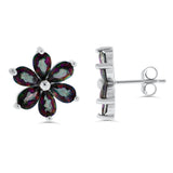 Belle Artique Sterling Silver Coated Topaz Flower Cluster Stud Earrings