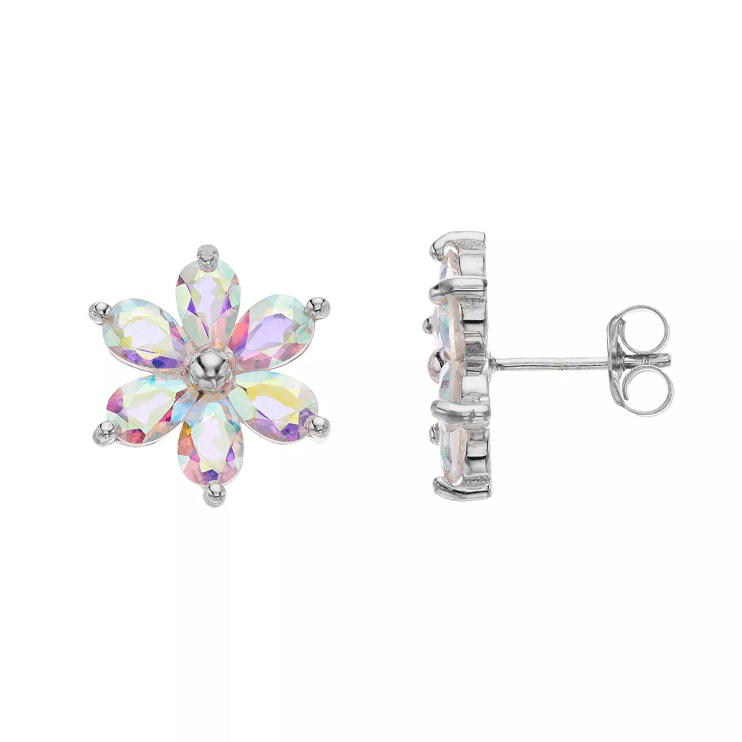 Belle Artique Sterling Silver Coated Topaz Flower Cluster Stud Earrings