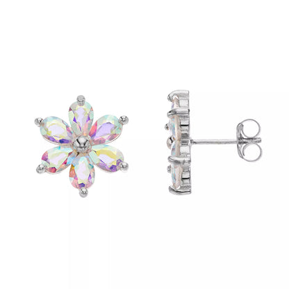 Belle Artique Sterling Silver Coated Topaz Flower Cluster Stud Earrings