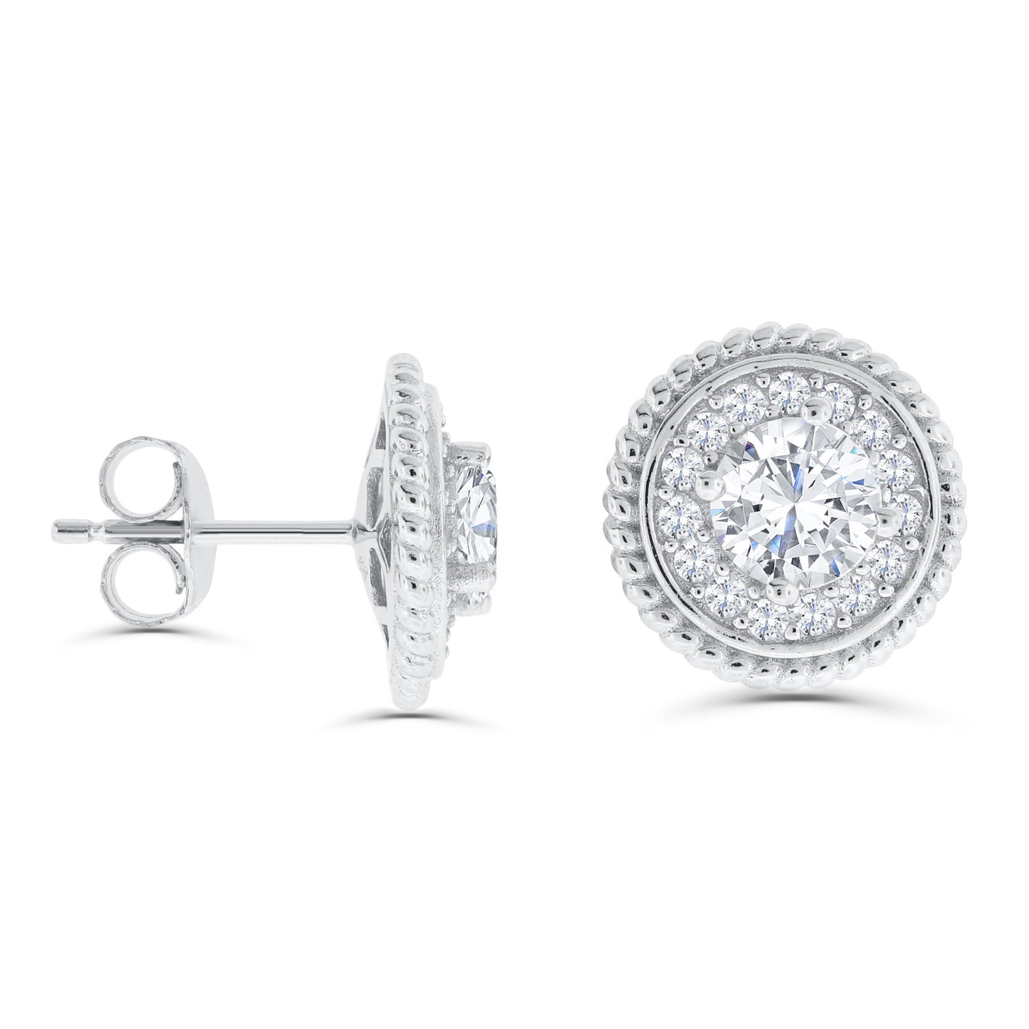 Brilliante Sterling Silver Simulated Diamond Twisted Rope Halo Stud Earrings