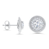 Brilliante Sterling Silver Simulated Diamond Twisted Rope Halo Stud Earrings