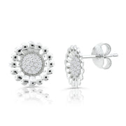 Brilliante Sterling Silver Simulated Diamond Pave Sunflower Stud Earrings