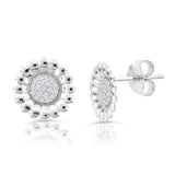 Brilliante Sterling Silver Simulated Diamond Pave Sunflower Stud Earrings