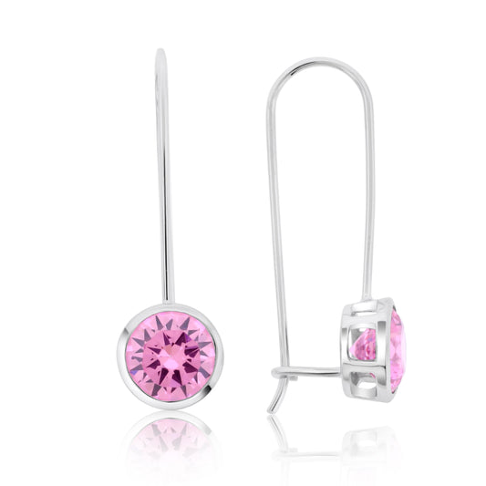 Brilliante Sterling Silver 8mm Round Pink Simulated Diamond Drop Earrings