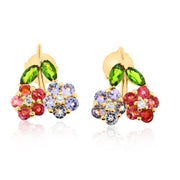 Belle Artique Gold Plated Exotic Gemstone Floral Cluster Stud Earrings
