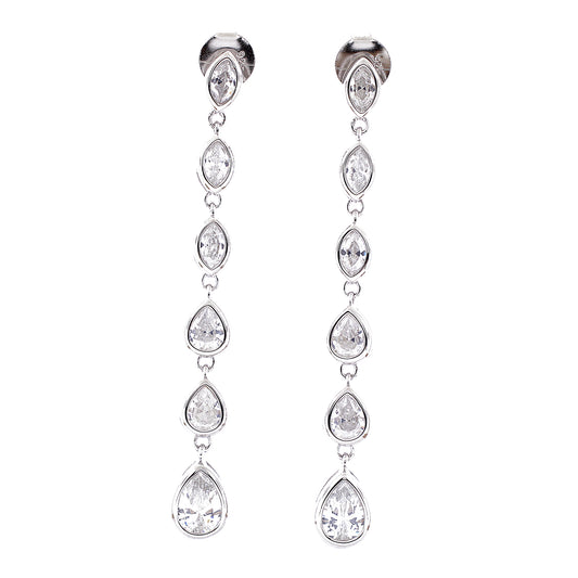 Brilliante Sterling Silver Simulated Diamond Pear & Marquise Dangle Earrings