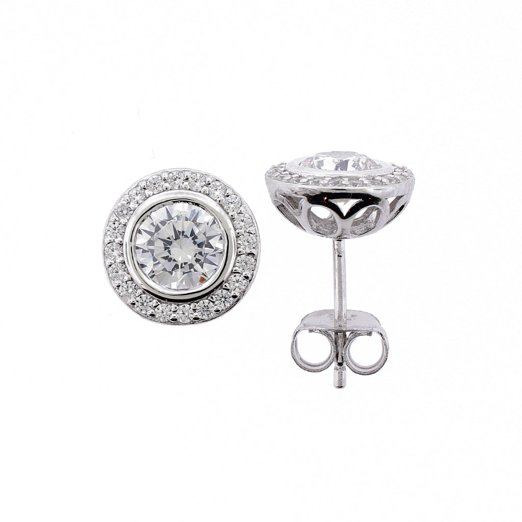 Brilliante Sterling Silver 6mm Simulated Diamonds Stud Earrings