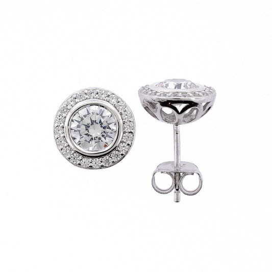 Brilliante Sterling Silver 6mm Simulated Diamonds Stud Earrings