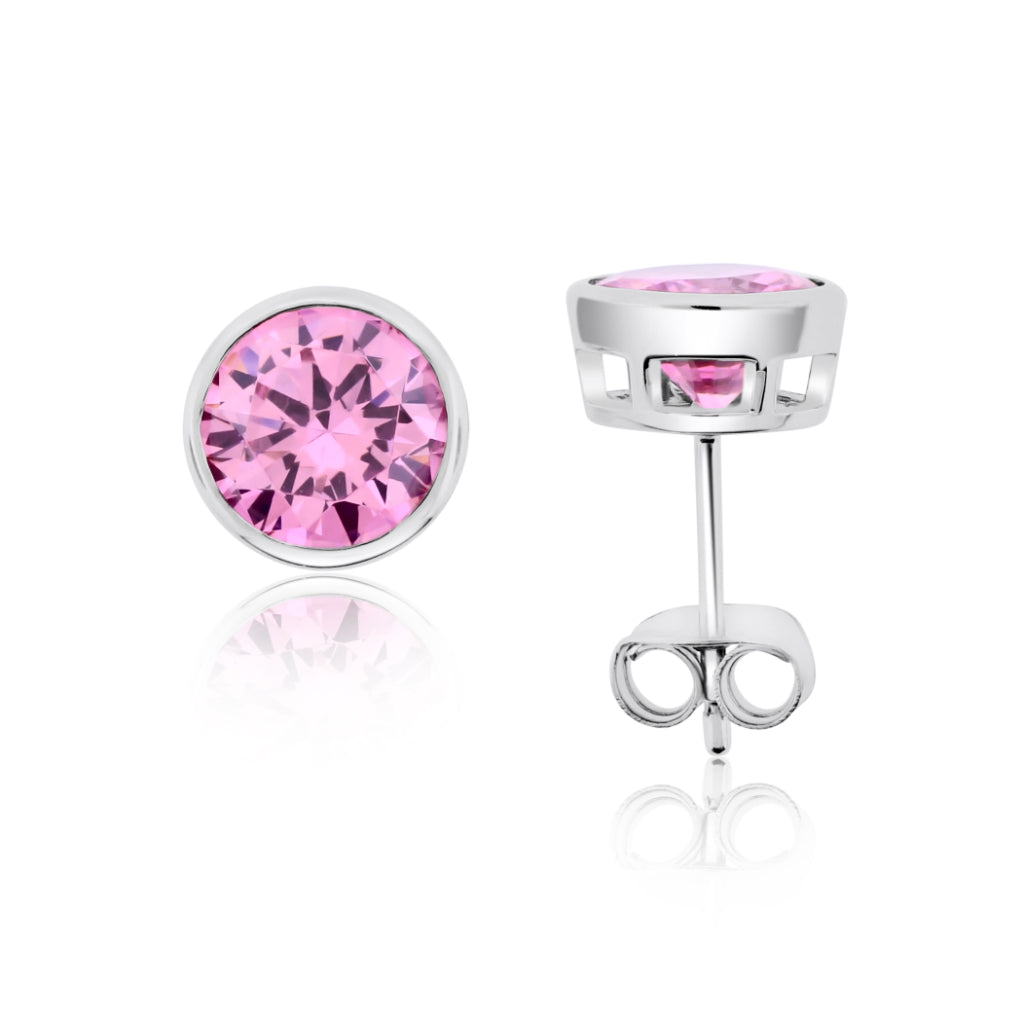 Brilliante Sterling Silver 10mm Round Simulated Pink Diamond Stud Earrings