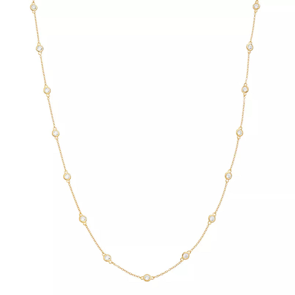 Brilliante Sterling Silver Simulated Diamond Station Choice of Length Necklace