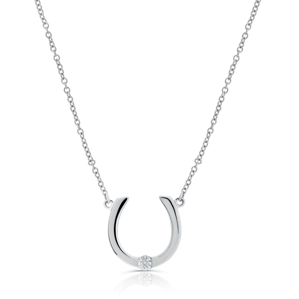 Brilliante Sterling Silver Simulated Diamond Horseshoe Necklace + 2" Extender
