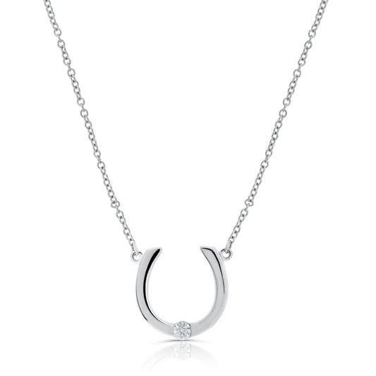 Brilliante Sterling Silver Simulated Diamond Horseshoe Necklace + 2" Extender