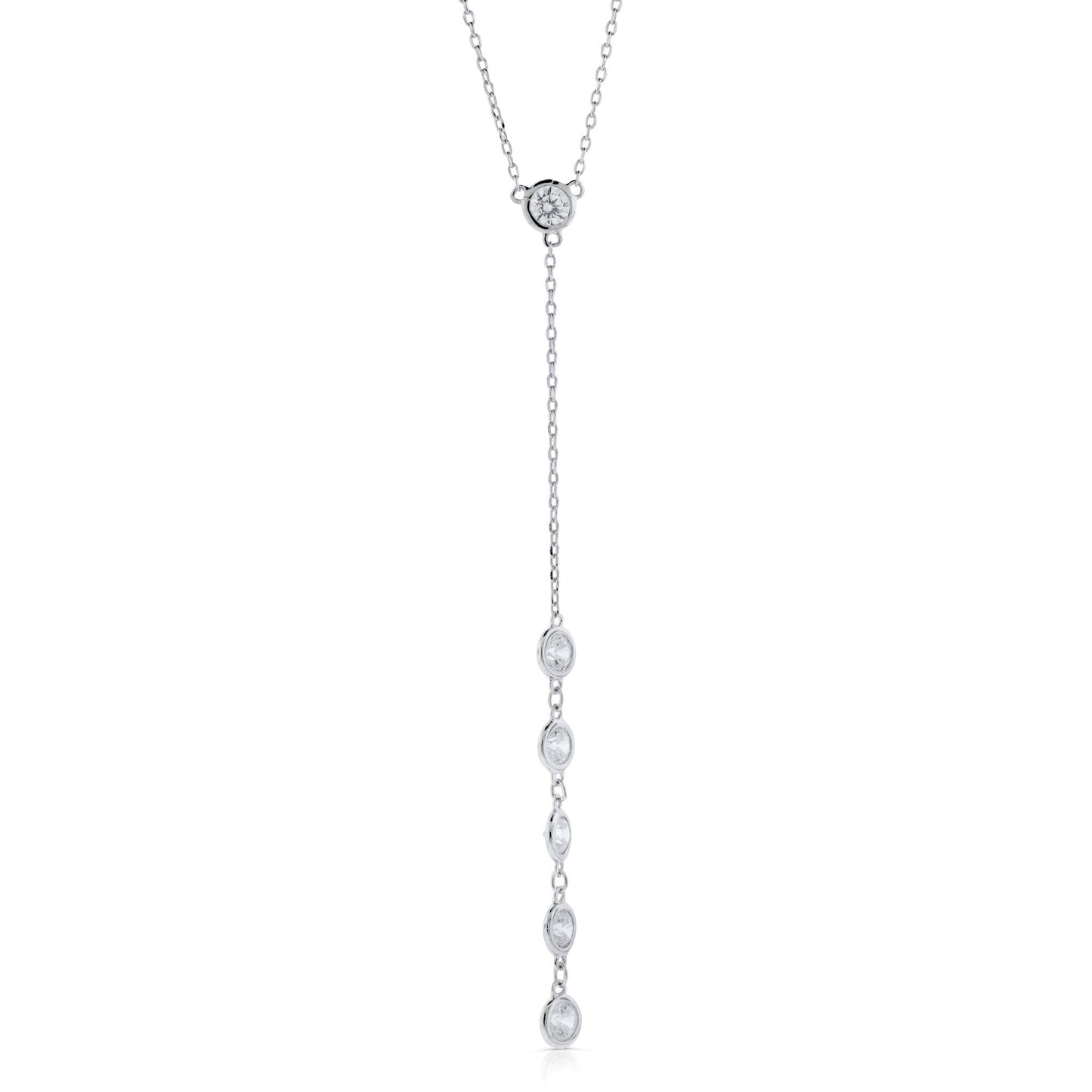 Brilliante Sterling Silver Simulated Diamond Bezel-Set Y-Necklace