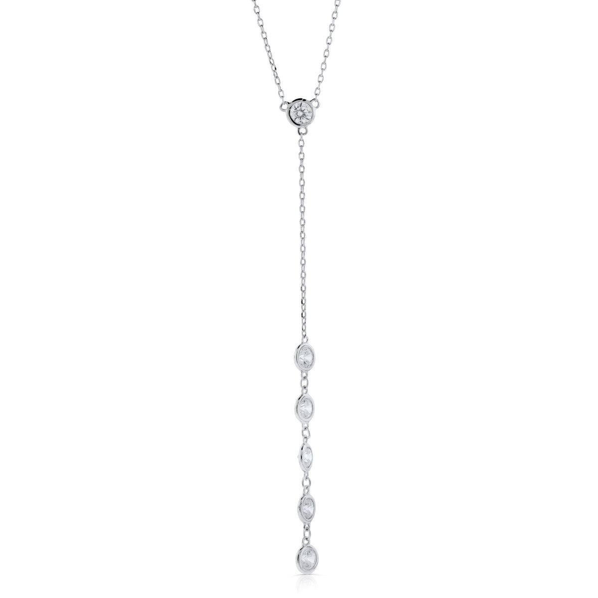 Brilliante Sterling Silver Simulated Diamond Bezel-Set Y-Necklace