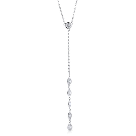 Brilliante Sterling Silver Simulated Diamond Bezel-Set Y-Necklace