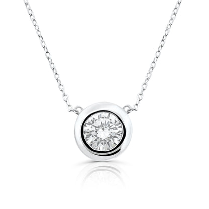 Brilliante Sterling Silver 8mm Simulated Diamond Bezel 16" Necklace + 2" Extender Choice of Color