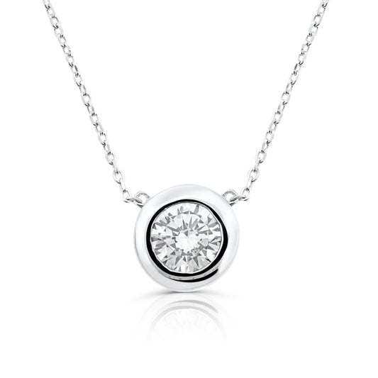 Brilliante Sterling Silver 8mm Simulated Diamond Bezel 16" Necklace + 2" Extender Choice of Color