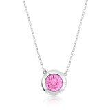 Brilliante Sterling Silver 8mm Simulated Diamond Bezel 16" Necklace + 2" Extender Choice of Color