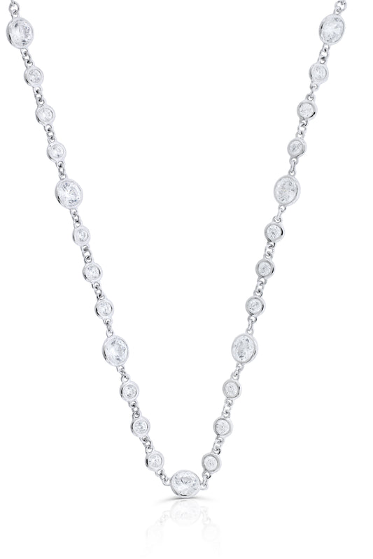 Brilliante Sterling Silver Simulated Diamond Bezel-Set Line Necklace